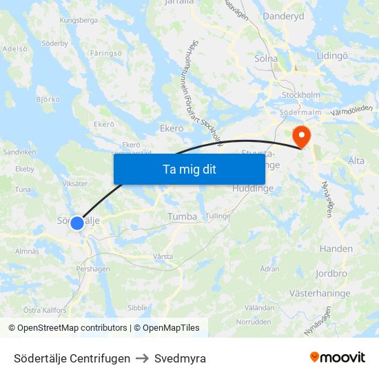 Södertälje Centrifugen to Svedmyra map