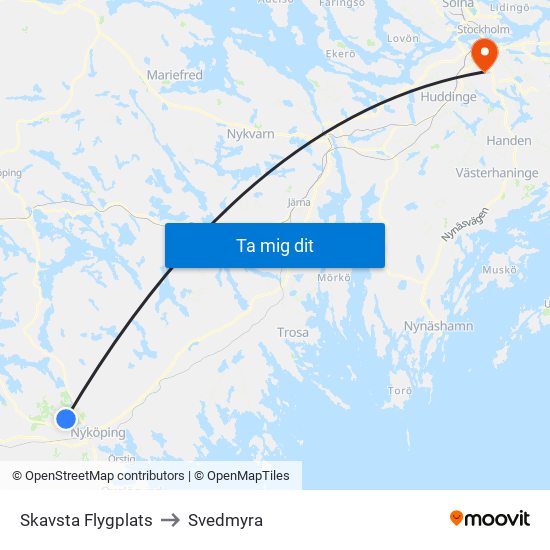 Skavsta Flygplats to Svedmyra map