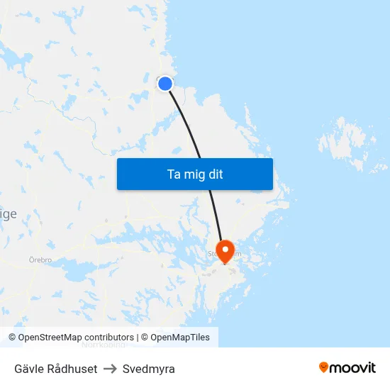 Gävle Rådhuset to Svedmyra map