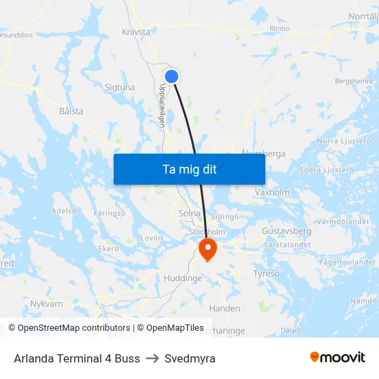 Arlanda Terminal 4 Buss to Svedmyra map