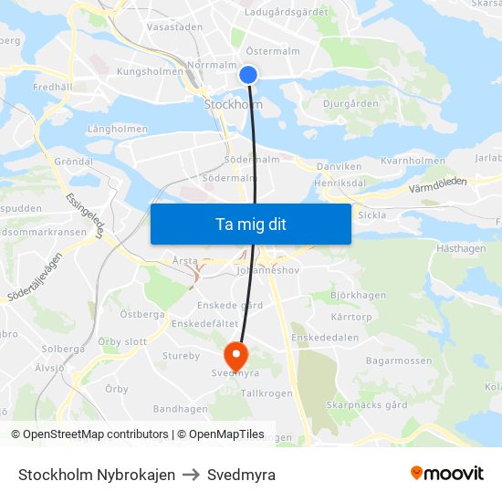 Stockholm Nybrokajen to Svedmyra map