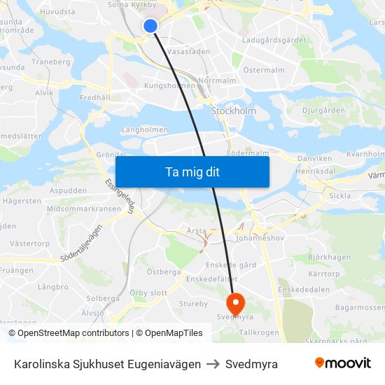 Karolinska Sjukhuset Eugeniavägen to Svedmyra map