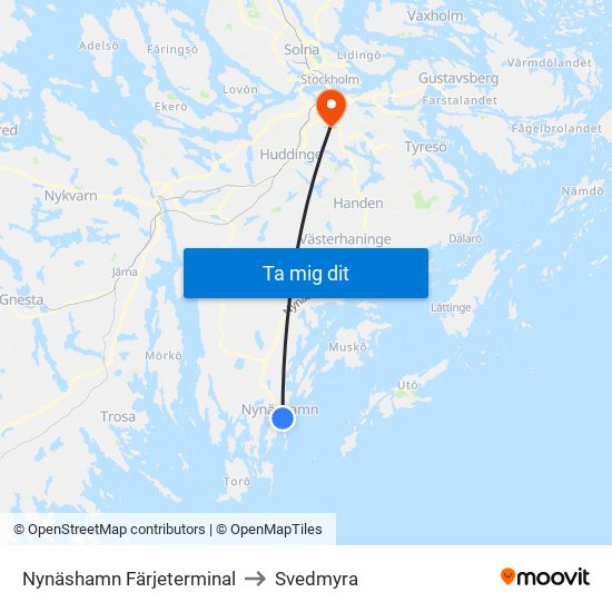 Nynäshamn Färjeterminal to Svedmyra map