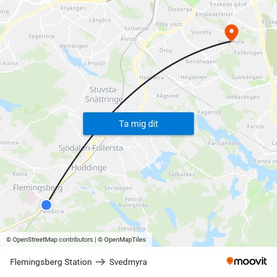 Flemingsberg Station to Svedmyra map