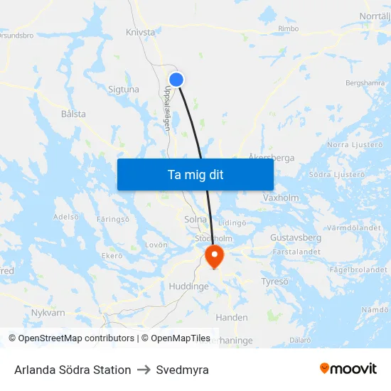 Arlanda Södra Station to Svedmyra map