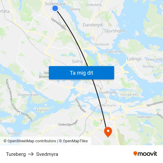 Tureberg to Svedmyra map