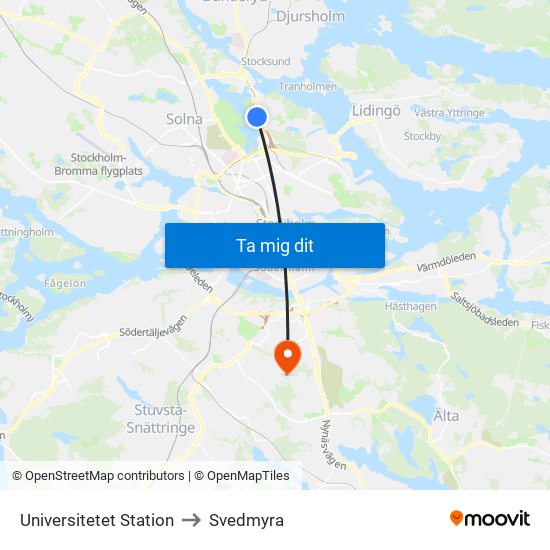 Universitetet Station to Svedmyra map