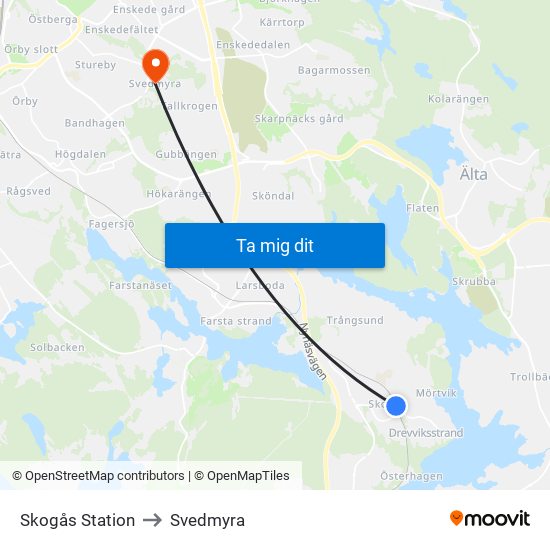 Skogås Station to Svedmyra map