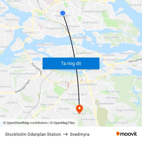 Stockholm Odenplan Station to Svedmyra map