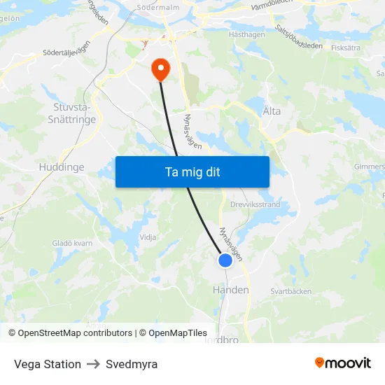 Vega Station to Svedmyra map