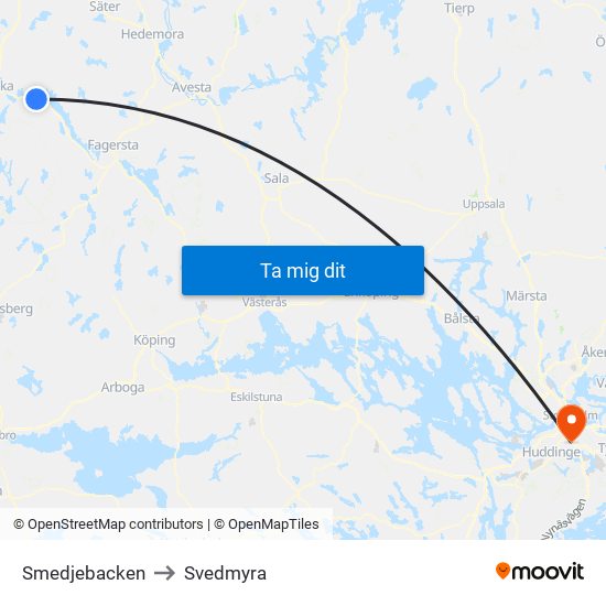 Smedjebacken to Svedmyra map