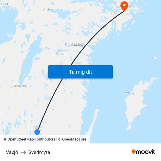Växjö to Svedmyra map