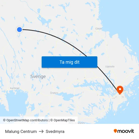 Malung Centrum to Svedmyra map