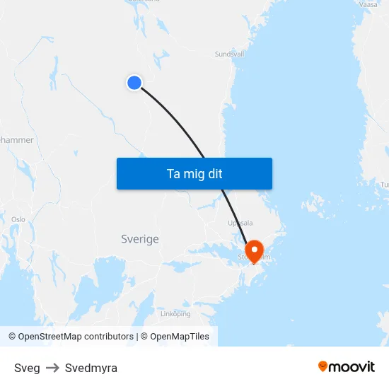 Sveg to Svedmyra map