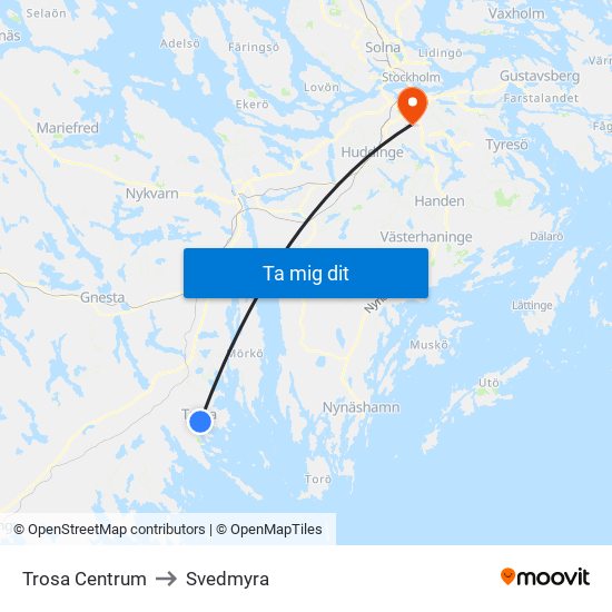 Trosa Centrum to Svedmyra map