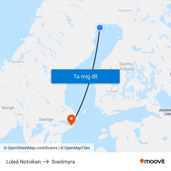 Luleå Notviken to Svedmyra map