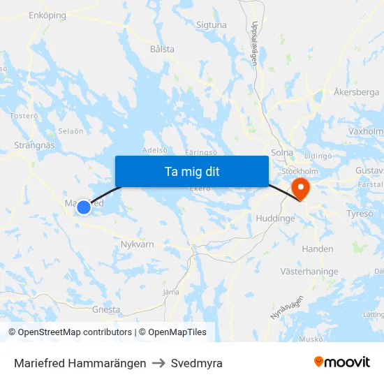Mariefred Hammarängen to Svedmyra map