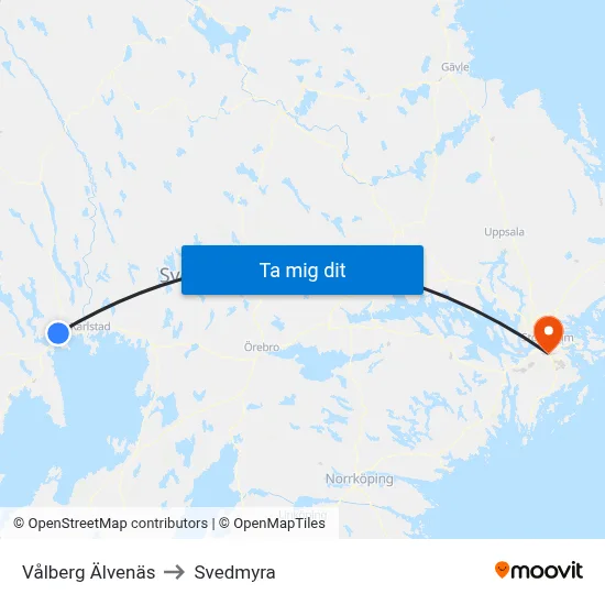 Vålberg Älvenäs to Svedmyra map