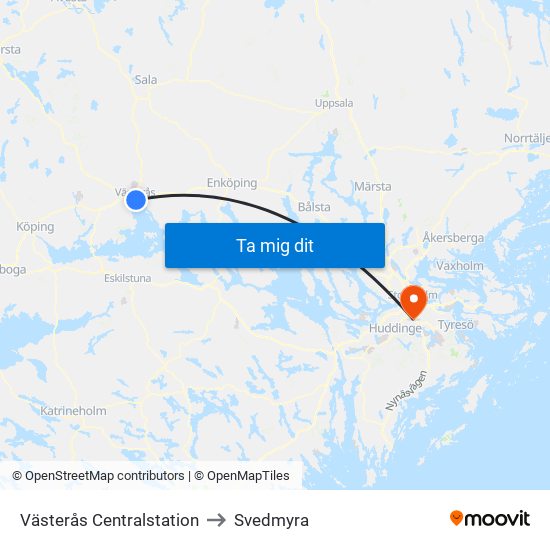 Västerås Centralstation to Svedmyra map