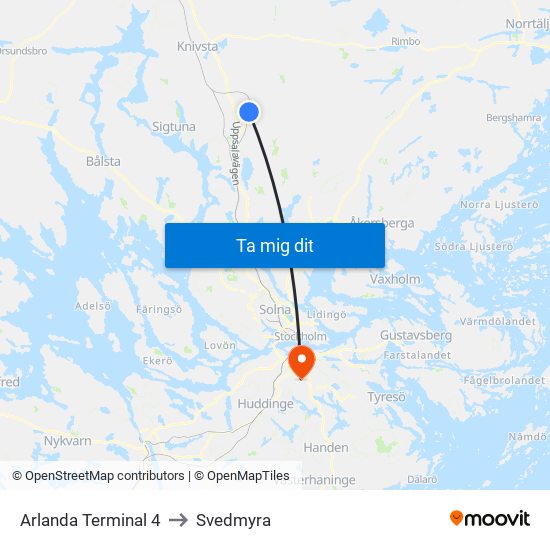 Arlanda Terminal 4 to Svedmyra map