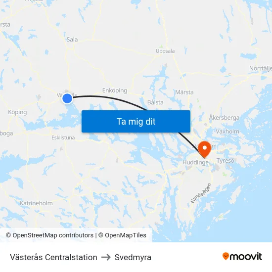 Västerås Centralstation to Svedmyra map