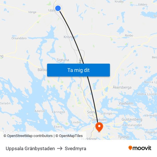 Uppsala Gränbystaden to Svedmyra map