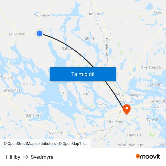 Hällby to Svedmyra map