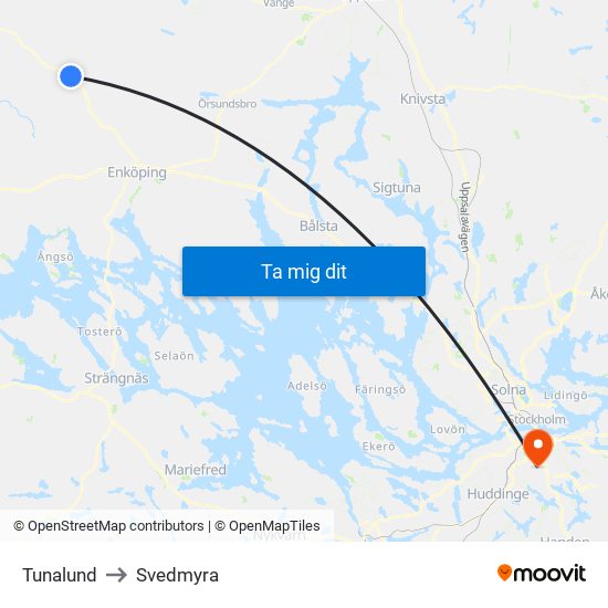 Tunalund to Svedmyra map