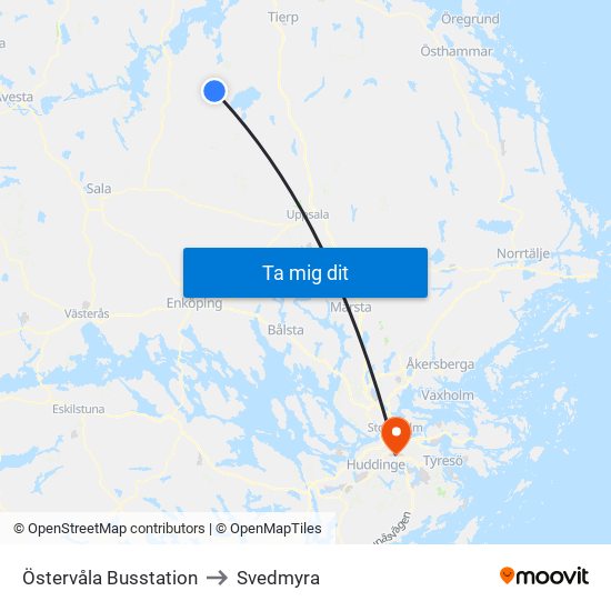 Östervåla Busstation to Svedmyra map