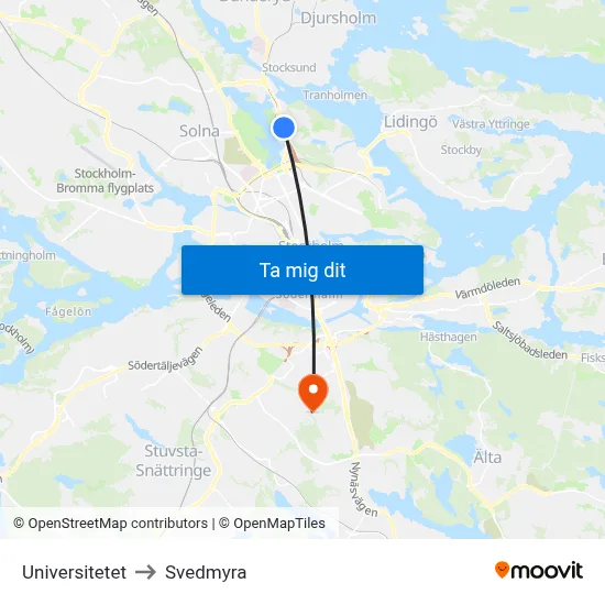 Universitetet to Svedmyra map