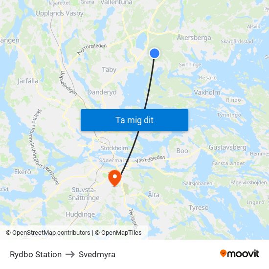 Rydbo Station to Svedmyra map