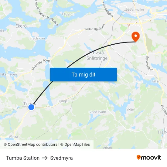 Tumba Station to Svedmyra map