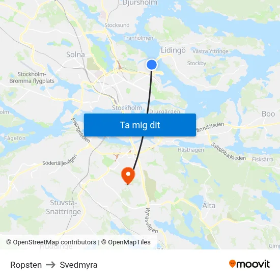 Ropsten to Svedmyra map