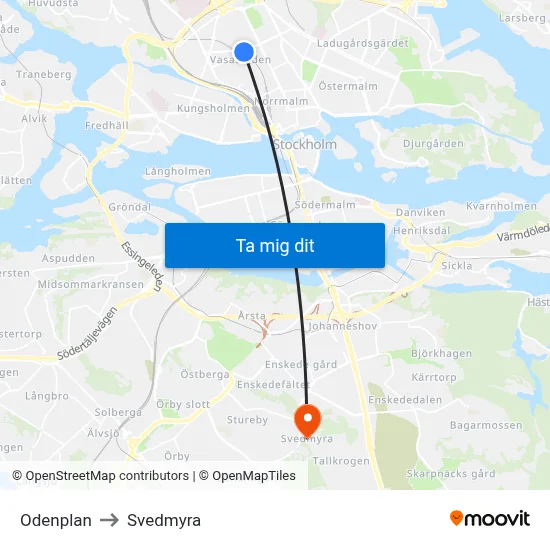 Odenplan to Svedmyra map