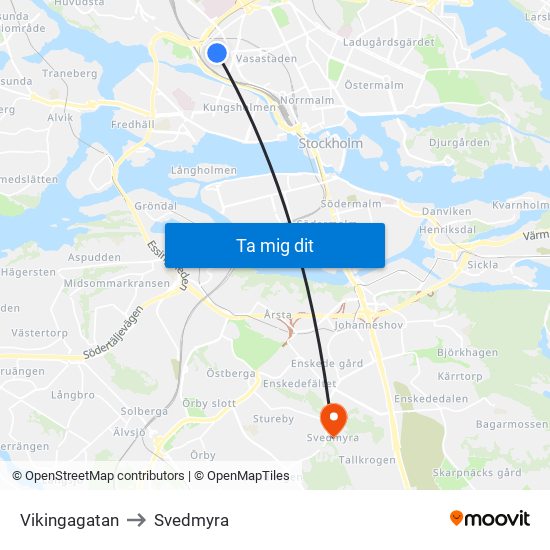 Vikingagatan to Svedmyra map