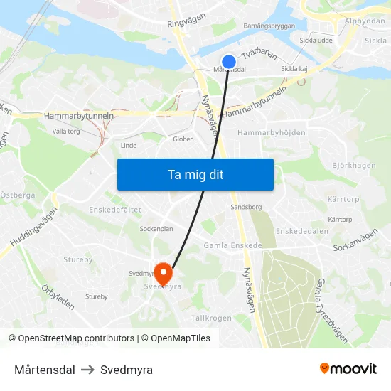 Mårtensdal to Svedmyra map