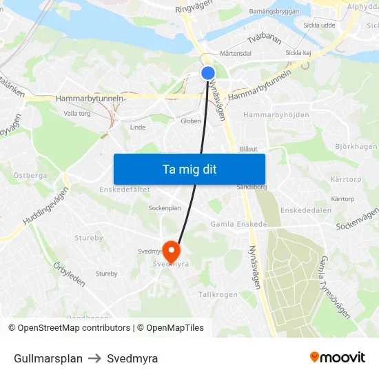Gullmarsplan to Svedmyra map