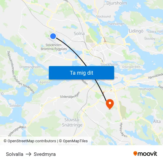 Solvalla to Svedmyra map