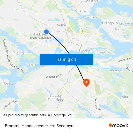 Bromma Handelscenter to Svedmyra map