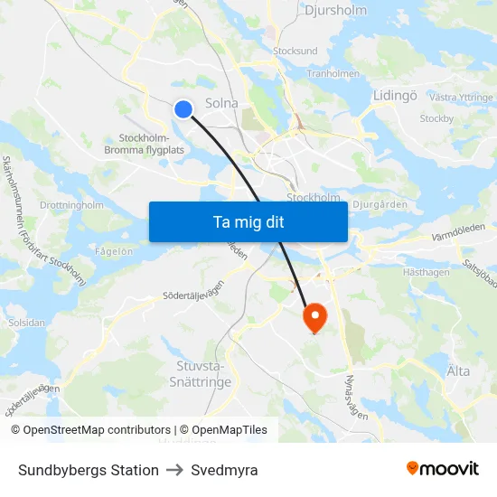 Sundbybergs Station to Svedmyra map