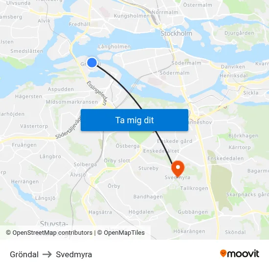Gröndal to Svedmyra map