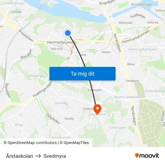 Årstaskolan to Svedmyra map