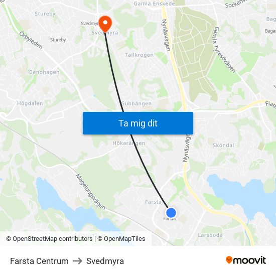 Farsta Centrum to Svedmyra map