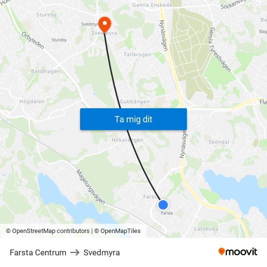 Farsta Centrum to Svedmyra map