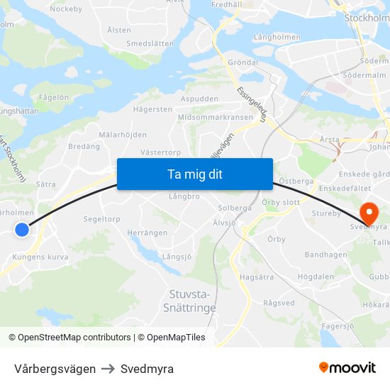 Vårbergsvägen to Svedmyra map