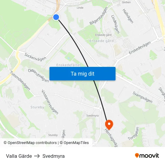 Valla Gärde to Svedmyra map