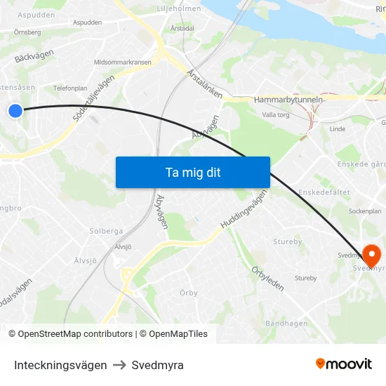 Inteckningsvägen to Svedmyra map