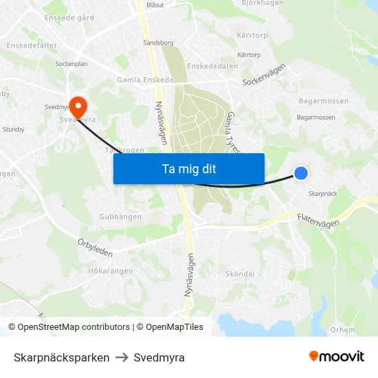 Skarpnäcksparken to Svedmyra map