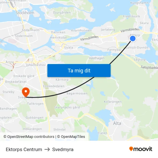 Ektorps Centrum to Svedmyra map