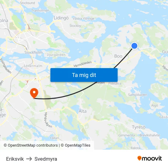 Eriksvik to Svedmyra map